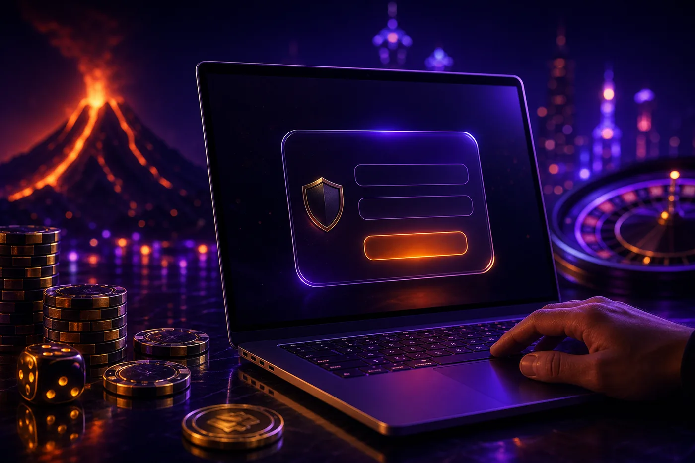 Formularz logowania do konta Vulkan Vegas na ekranie laptopa
