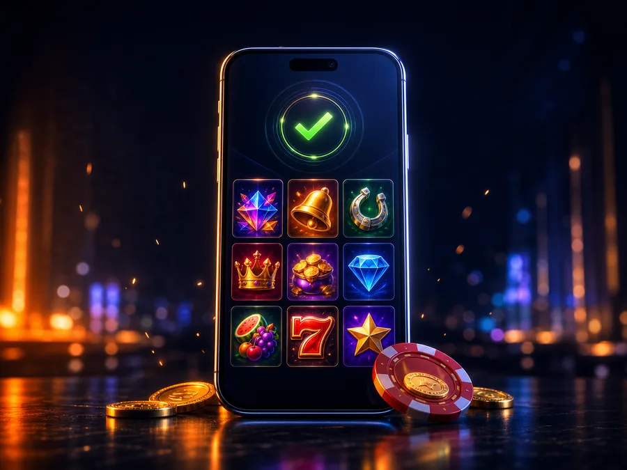 Smartfon z otwartym lobby kasyna po zalogowaniu
